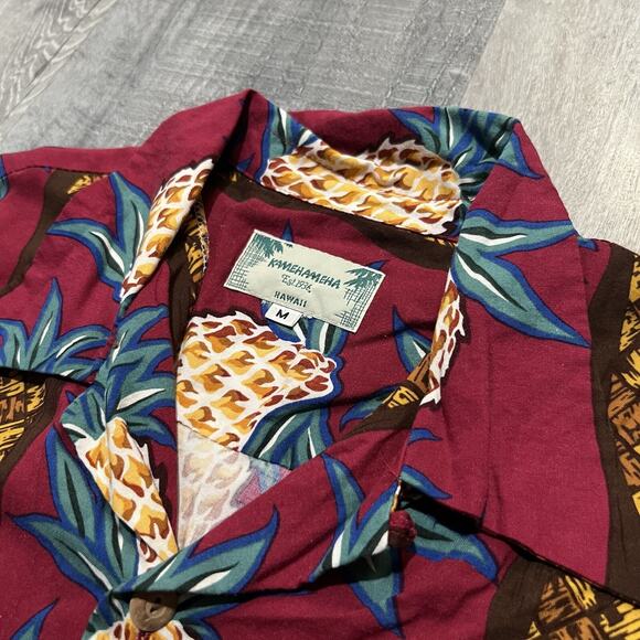 Vintage KAMEHAMEHA Shirt Red Hawaiian Pineapple Camp Island Loop Collar Aloha M - Picture 3 of 5